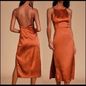 Lulus kaisley rust silky midi dress